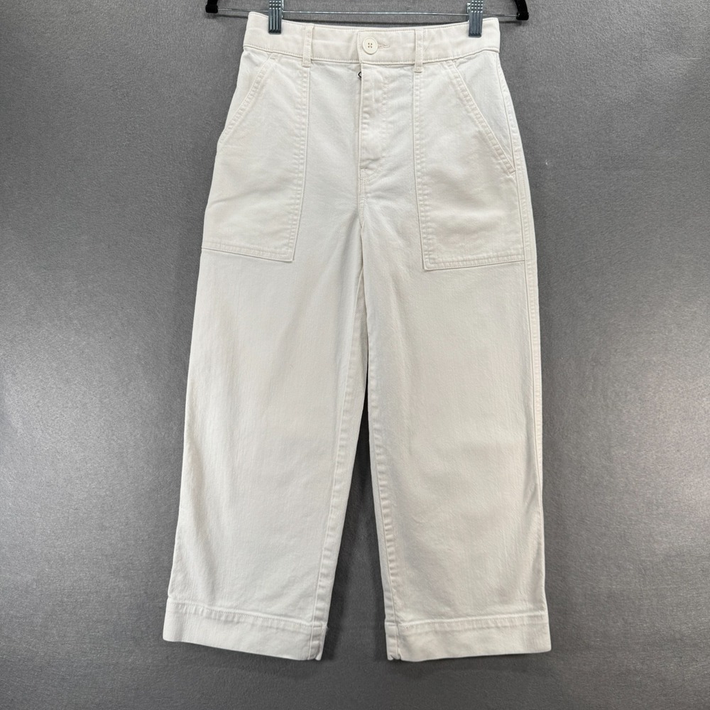 Club Monaco Jeans Womens Size 00 White Denim Wide Leg Utility High Waist Cropped